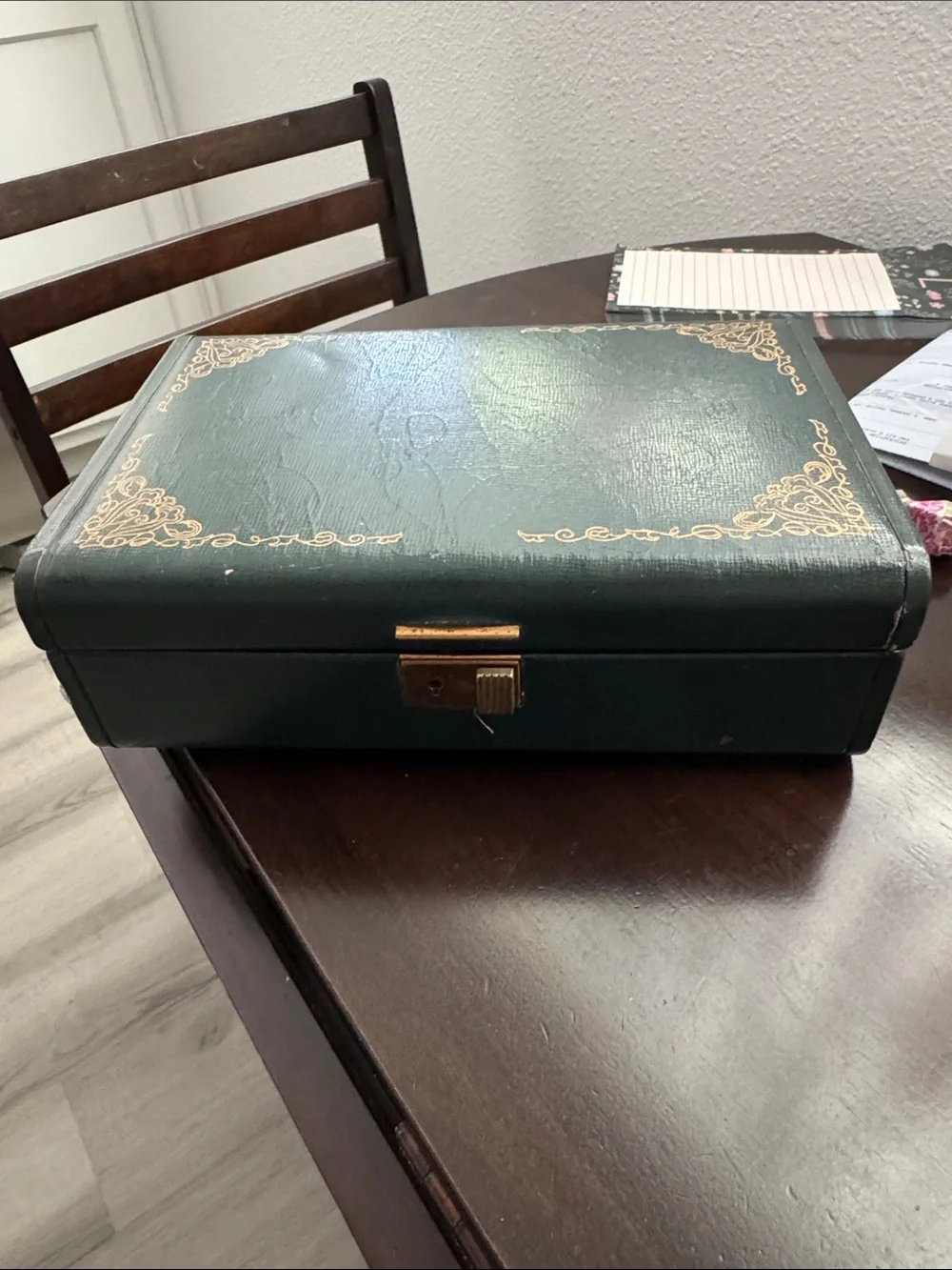 Classic Farrington Green/Blue Jewelry Storage Box with Gold Accent 1940s